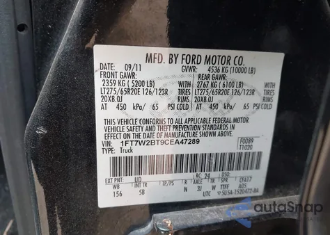 2012 Ford F-250 Lariat from USA, damaged, VIN 1FT7W2BT9CEA47289